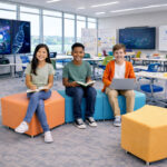 estudiantes-sentados-conjunto-modular-pufs-escolares