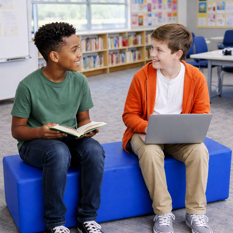 puf escolar para zonas de lectura en aulas del futuro