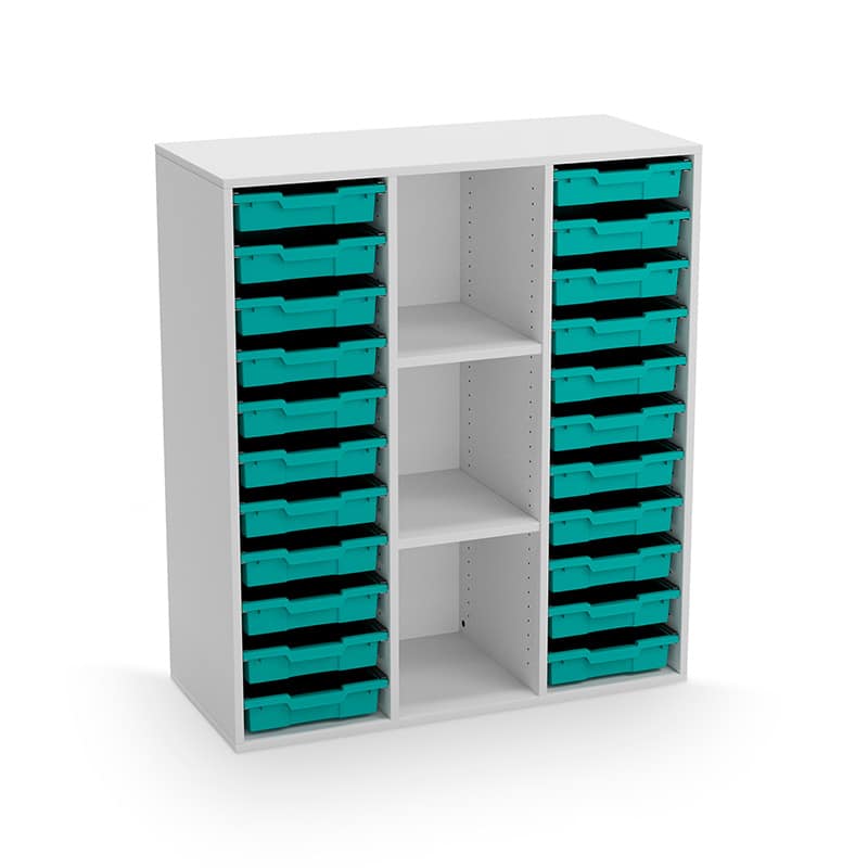 Armario-escolar-BLAIR-con-3-columnas-y-22-cubetas-pequenas-turquesa